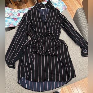 Slightly used shirt dress.Black with white and red stripes.Brand Lush sz small